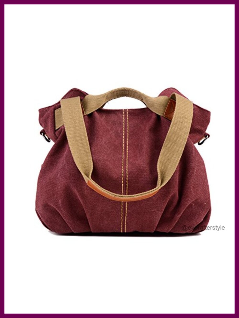 Canvas Hobo Shoulder Tote Handbag Vegan Leather Adjustable Strap Roomy Purse